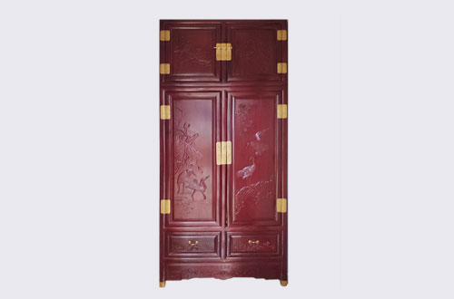 南谯高端中式家居装修深红色纯实木衣柜